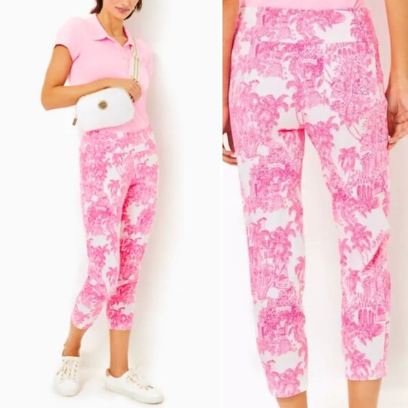 Lilly Pulitzer UPF 50+ Luxletic 25 Corso Crop Pant PB Anniversary Toile Size 16 - Picture 1 of 7
